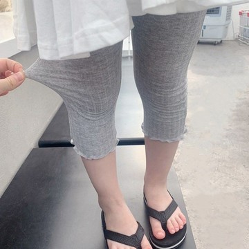 🎀biubiu童裝🎀夏季薄款修身新款鏤空提花透氣7分褲帶花邊女小童褲子兒童打底褲