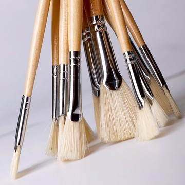 唯美美術豬鬃毛扇形筆528原木桿魚尾扇畫筆水粉考試用顏料繪畫筆