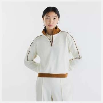 NEW BALANCE 長袖 NB 米白咖 復古 半開襟 上衣 女 WT62T5OMAGA
