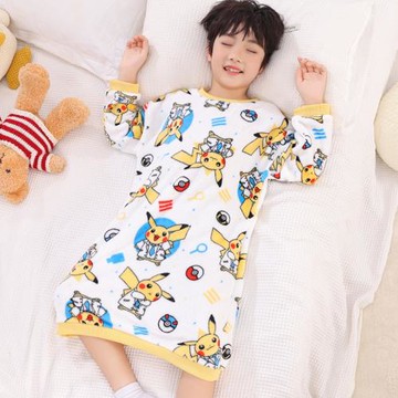 兒童睡袍法蘭絨防踢被男童女童珊瑚絨睡裙秋冬加厚保暖睡衣家居服