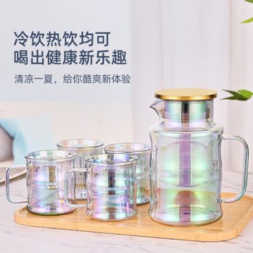 新款竹節冷水壺套裝禮盒裝高硼硅耐熱玻璃水具家用水壺水杯花茶壺