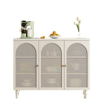 奶油風輕奢餐邊櫃巖板現代簡約白色廚房櫃子儲物邊櫃客廳靠