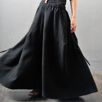 原創春秋民族風大碼裙褲九分褲亞麻褲子女寬松棉麻闊腿褲女長褲