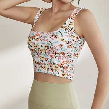 【巴黎精品】現貨+預購 瑜珈背心運動內衣無鋼圈帶胸墊透氣冰絲瑜伽服-美背印花彈力女上衣2色v1aw7