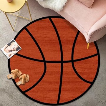 簡約籃球圓形地毯防滑加厚卡通兒童房地毯客廳臥室辦公椅子墊耐臟