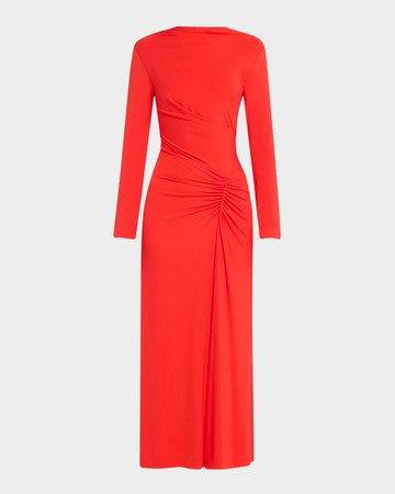 Ferrera Ruched Long-Sleeve Midi Dress