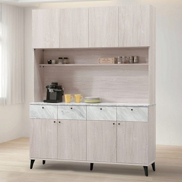 文創集 高盛5尺八門四抽雙色高餐櫃組合-150x40x198cm免組