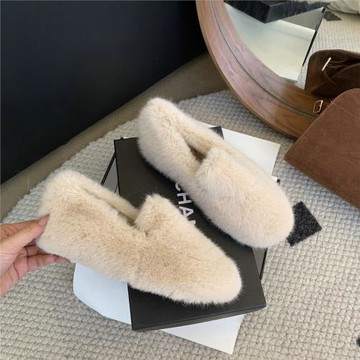 瑤瑤家內增高5公分毛毛鞋女冬外穿豆豆鞋復古加絨厚底懶人棉瓢鞋