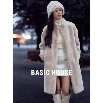 Basic House/百家好中長款毛毛外套女冬季高級年輕款環保皮草大衣