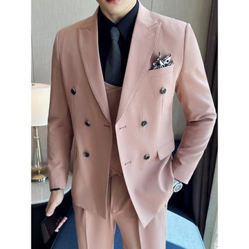 高級感雙排扣西裝男套裝韓版修身英倫休閑百搭商務正裝西服三件套