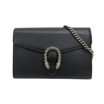 GUCCI 古馳 黑色皮革 Dionysus 肩背包 【二手名牌BRAND OFF】