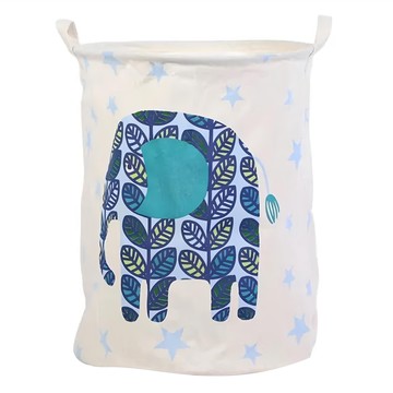 多功能防水袋鋼架折疊收納籃  葉子幸福象 米白色 + 藍色  1個