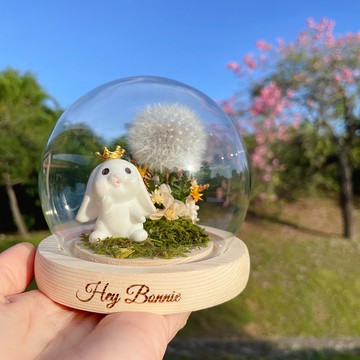 玉兔賞月 永生蒲公英玻璃圓球LED花盅