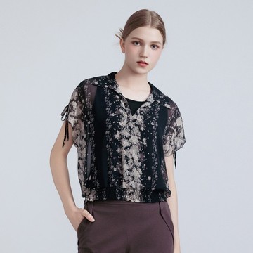 【MEDUSA】輕奢抽袖小V領雪紡上衣(M-XL) | 女雪紡上衣 抽袖設計