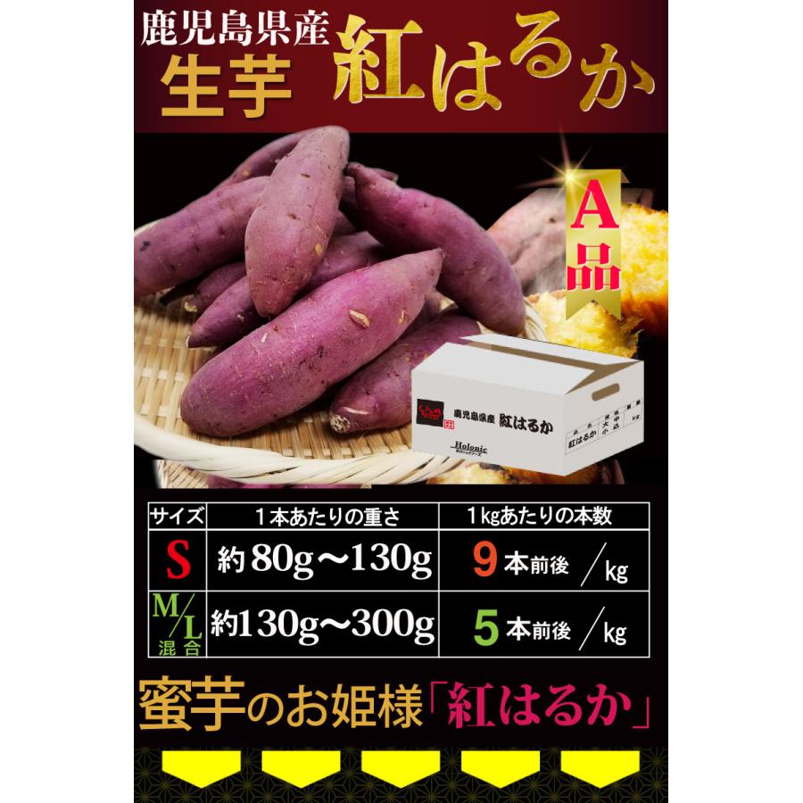 さつまいも 紅はるか A品 生芋M Lサイズ混合 130g〜300ｇ土つき 鹿児島 産地直送 5kg×1箱 送料無料 S常