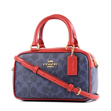 COACH 緹花LOGO防刮手提斜背二用小包-單寧藍紅