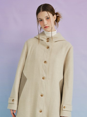 Similar Two-tone Hooded Wool Coat _Beige
