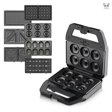 七合一早餐機 三明治機 帶甜甜圈烤盤 華夫餅烤盤 條紋烤盤 三明治烤盤 笑臉烤盤 貝殼烤盤 堅果烤盤 美規 120V