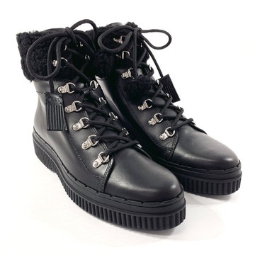 【日本直送 9成新美品】未使用品 TOD'S 綁帶靴 羊毛皮革 黑色 尺寸 40 1/2