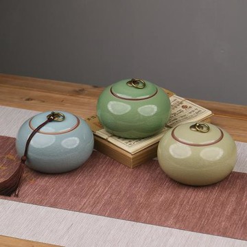 哥窯茶葉罐陶瓷密封罐開片可養便攜小號迷你普洱儲存罐茶盒存茶罐