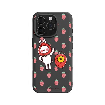 iPhone 16 Pro SolidX 黑 - 懶散兔與啾先生 Lazy Rabbit and Mr.Chu - 草莓