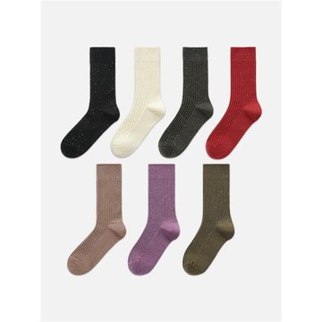 襪say 2024秋冬新款女襪簡約風純色細閃小亮片中筒襪輕奢堆堆襪潮