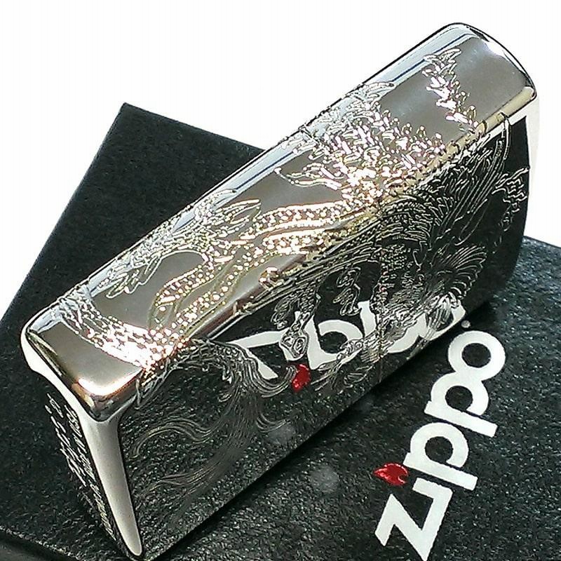 zippo☆3面加工☆龍と鳳凰☆アンティークシルバー☆ジッポ ライター