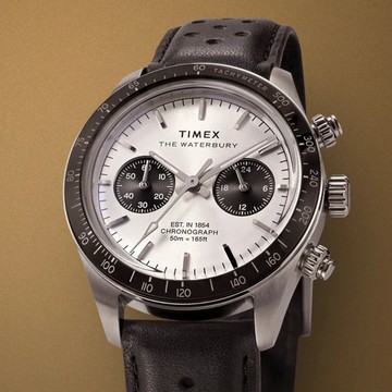 【TIMEX】天美時 Waterbury Heritage 39毫米 雙眼 皮革錶帶 計時碼錶(銀x黑 TXTW2Y19300)