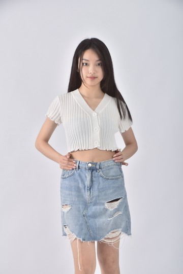 (M) 【金莎私服】h m丹寧牛仔質感仿舊藍色短裙