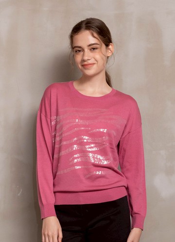 酷甜調性亮片飾落肩針織衫