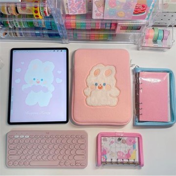 新品韓國rayeon內膽刺繡蝴蝶結萌兔ipad平板收納包ins電腦包