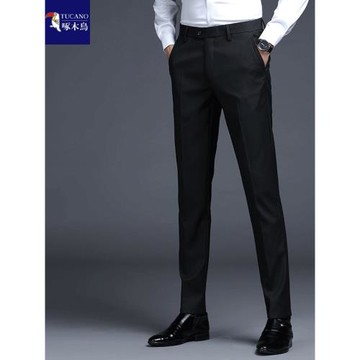 啄木鳥高端男士西褲秋冬新款修身小腳男褲商務免燙加絨西裝褲子男