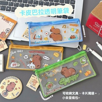台灣發票台灣現貨 卡皮巴拉透明網格筆袋 文具 收納盒 學生鉛筆盒 卡比巴拉 卡皮巴拉 鉛筆 水豚 水豚君 鉛筆盒