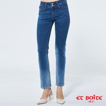ETBOITE箱子 BLUE WAY –調細繡袋花斜剪裁丹寧小直筒褲魔力修身中腰丹寧小直筒褲
