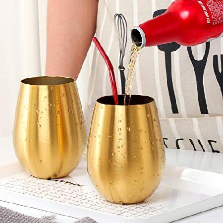 Wine Tumblers Stainless Steel Shatterproof Bourbon Whisky Beer Mug(Gold)