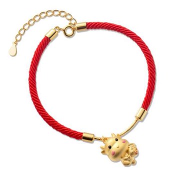 【Jpqueen】金色小牛紅繩手鍊(金色)