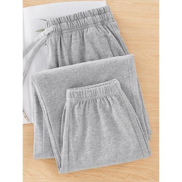 (免運)淺灰色運動褲女純棉2025年春高腰媽媽褲子休閑褲束腳衛褲寬松全棉