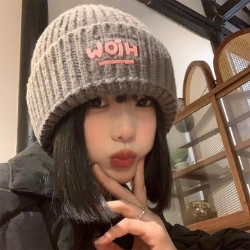顯臉小💯韓版秋冬季毛線帽子女保暖針織帽防寒護耳百搭套頭帽加厚防風冷帽 寬鬆款大頭圍針織毛綫帽 包頭冷帽 針織毛帽 短毛