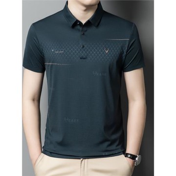 2026夏季無痕男士翻領冰絲短袖t恤中年寬松polo衫男裝半袖體恤衫