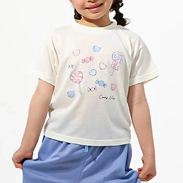 日本 ZOOLAND - 接觸冷感 透氣印花短袖上衣-糖果-白