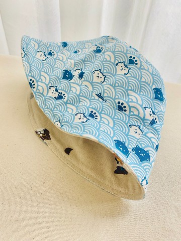 客制化 貓咪海洋 刺繡工藝 雙面可戴帽子 自選花色 漁夫帽