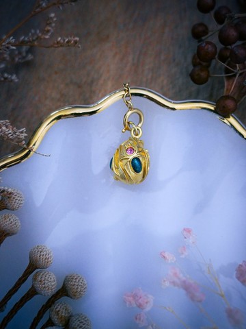 Joan Rivers 金色蜘蛛彩蛋吊墜・美國古董首飾 Vintage Jewelry