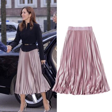 丹麥瑪麗王妃同款大擺復古優雅松緊腰百褶裙半身裙高腰壓褶大擺裙