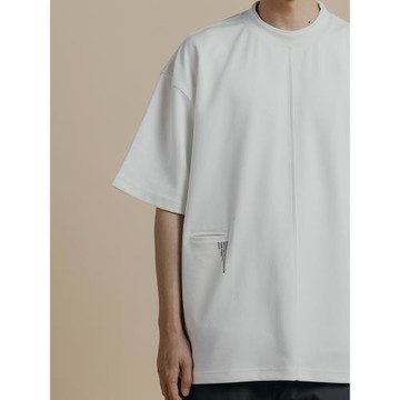 Crissrex Store WHIMNOTION日系重磅雙領口袋標語印花短袖打底T恤