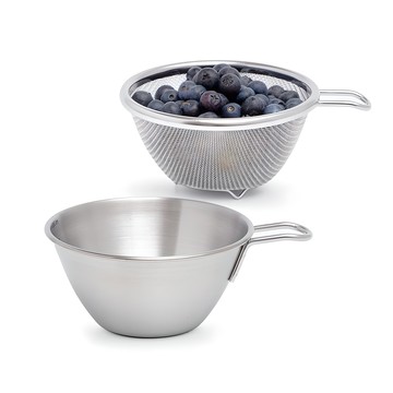 Ribbon J 新款迷你短柄不鏽鋼攪拌盆+瀝水籃套組  1組  S(11cm)  單色