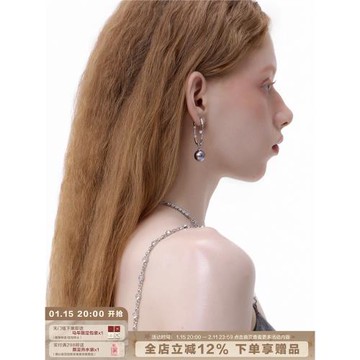 SUMIYAKI 鑲鉆回形針正圓黑珍珠耳環耳墜耳釘