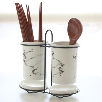 Just Home歐式簡約大理石紋陶瓷2分隔陶瓷筷筒