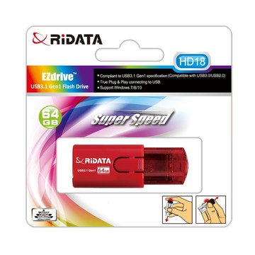RIDATA錸德 HD18 進擊碟/USB3.1 Gen1 64GB隨身碟紅