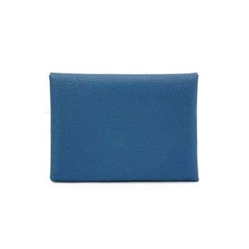 Hermes Calvi Duo 山羊皮雙層釦式零錢卡包(寶藍)