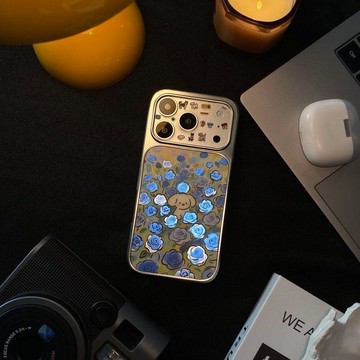 玫瑰小狗鎏金適用iPhone15蘋果16手機殼17promax新款14玻璃